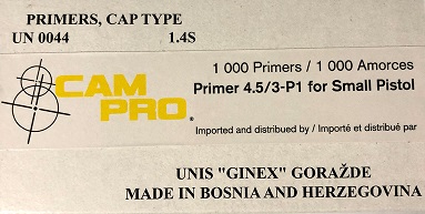 Cam Pro/Ginex Small Pistol Primers(1000)qt